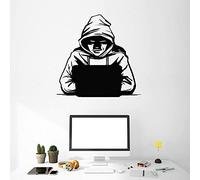 Sticker Mural En Vinyle Hacker Sécurité Informatique Ordinateur Portable Hacker Autocollant Mural Bureau Salle De Jeux Décoration Décalcomanie Amovible Mural 42X43Cm