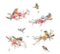 Sticker mural en vinyle impression double face pour salon Motif branche de printemps oiseau fleur 30 x 60 cm
