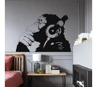 Sticker mural en vinyle Motif singe pensant Banksy Musique DJ Sound Rap Rock Jazz Pop Musicien Art mural Décoration de chambre 60 x 42 cm