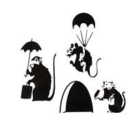 Sticker mural en vinyle Motif trou de souris Banksy Petit rat de Banc avec boîte de peinture et rouleau Parachutistes Parachutistes 3 x 11 x 5 cm