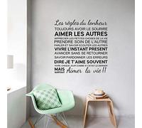 Sticker mural en vinyle noir - Art Sticker mural phrase de règles de vie pour chambre ou salon - Thème de la vie positive et philosophie - 57 x 57 cm