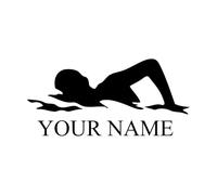 Sticker mural en vinyle pour homme nageur, décoration de studio, nom personnalisé, décoration murale, Psoter, nage, adolescent, cadeau pour garçons, petit format - 27 x 57 cm