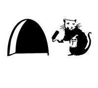 Sticker Mural en Vinyle pour plinthe Motif Trou de Souris avec Rat de Banksy en Train de Peindre