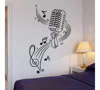 Sticker mural en vinyle représentant un microphone de musique idéal pour les chambres d'adolescents les salons et les salles de karaoké