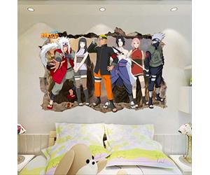 Sticker Mural, Enfants Bricolage Cadeau Naruto Amine Percée 3D Enfants Chambre Décor Vinyle Autocollant Affiche Murale Amovible 50X70 Cm