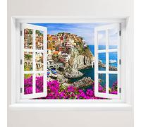 Sticker mural - Fenêtre avec vue sur Cinque Terre 120x94cm - Sticker mural