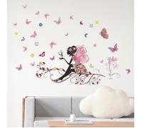 Sticker mural - GAROSA - Fée Papillon Fleur - PVC - 50 x 70 cm - Décoration chambre fille