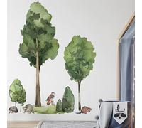Sticker mural géant au motif d'arbres à feuilles caduques - Taille XXL - Motif animaux - Grands arbres à feuilles caduques