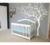Sticker mural grand arbre vinyle autocollant arbre soufflant dans le vent décalque mural pour chambre d'enfant 98 (Branches à gauche, Blanc)