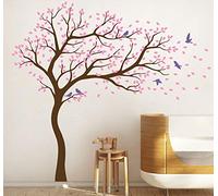 Sticker mural grand arbre vinyle autocollant arbre soufflant dans le vent décalque mural pour chambre d'enfant 98 (Branches à droite, Brun; Rose tendre; Lavande)