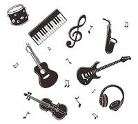 Sticker mural guitare Note de musique Motif pour salon, chambre à coucher, salle de musique, chambre d’enfant