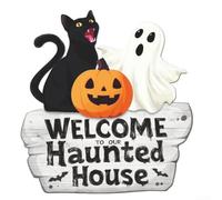 Sticker mural Halloween à suspendre pour fête, porte de garage, fantômes et chat, matériau PP imperméable, réutilisable et amovible pour l'intérieur et l'extérieur (D)
