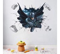 Sticker Mural, Héros De Garçon De Bande Dessinée Batman Spiderman Wall Sticker Pour Chambres D'Enfants Home Decor Wall Art 3D Effet Cassé Wall Decal Cadeau Affiche, 50X70 Cm