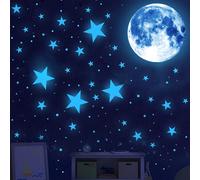 Sticker mural imprimé étoiles et lune, décalcomanie murale de galaxie bleue fluorescente dans le noir, pour la décoration de chambre d'enfants, stickers, décalcomanie murale, décalcomanie vinyle pour 