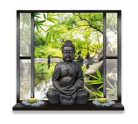 Sticker Mural - Jardin et Bouddha - Trompe l'oeil - 50 x 70 cm