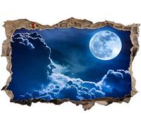 Sticker mural - Lune de ciel nocturne - Effet 3D avec mur de briques en trompe-l’œil 80x120cm