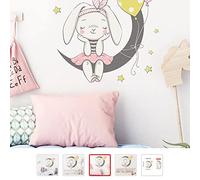 Sticker Mural Mignon Lapin Assis Sur La Lune Avec Ballon De Lapin Étoiles Chambre D'Enfants Décoration De Chambre De Bébé Sticker Mural Pvc