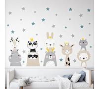 Sticker mural motif animaux de la forêt - Gris marron - Safari Girafe, lion, lapin - Pour chambre d'enfant, chambre de bébé, chambre à coucher, salon - Décoration murale