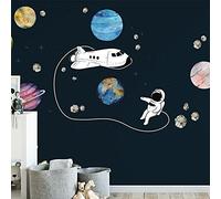 Sticker mural motif astronaute - Collection espace - Chambre d'enfant - Salon - Autocollants multicolores - Décoration murale étoiles - lune - espace (spaceshuttle monde)