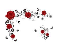 Sticker mural motif fleurs rouges roses vignes papillon autocollant mural salon autocollant pour chambre à coucher cuisine art mural mariage Saint-Valentin décorations