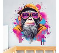 Sticker mural motif gorille aquarelle - Graffiti chimpanzé cool - Autocollant mural en PVC amovible et imperméable - Décoration murale élégante pour chambre à coucher, salon, bureau