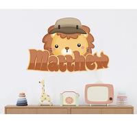 Sticker mural motif lion safari - Décoration murale bébé animaux de safari - Sticker mural mignon - Nom de bébé - Décoration murale pour chambre d'enfant - Thème safari
