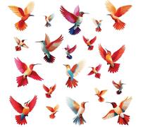 Sticker mural motif oiseaux - Colibri crocheté - Aspect textile - Pour chambre à coucher, salon, chambre d'enfant, couloir, cuisine, fenêtre - Matériau transparent