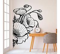 Sticker mural noir et blanc - Motif floral pour salon, chambre à coucher et décoration murale de style minimaliste moderne - Autocollant mural en vinyle de haute qualité 56 x 39 cm