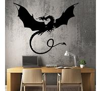 Sticker mural noir et blanc - Silhouette de dragon volant - Art Design pour bureau, salle de jeux et chambre d'enfant - Sticker mural en vinyle 55 x 79 cm