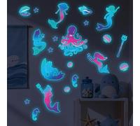 Sticker Mural Océanique Phosphorescent Créatures Marines Chambre Enfant Amovible PVC Thème Sous-Marine Sticker Mural pour Murs, Carreaux de Verre