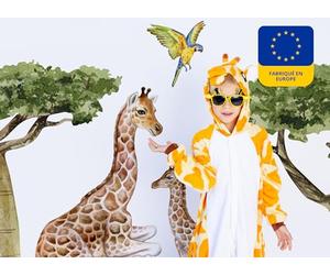 Sticker mural Osomhome animaux de la jungle safari, savane, zèbre, lion, girafe, éléphant, rhinocérophant, ballon, arbres tropicaux pour chambre d'enfant garçon de bébé (240 x 125 cm), m, Transparent