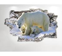 STICKER MURAL OURS POLAIRE LOOK 3D - OCEAN MER HUBLOT PLAGE CHAMBRE SALON Z124