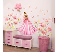 Sticker mural papillon et floral pour chambre de fille avec détails en feuille d'or en relief - Autocollant en PVC rose - Deux grandes feuilles pour chambre d'enfant, salon, étude (A)