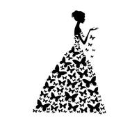 Sticker mural papillon pour fenêtre, salon de beauté, visage de femme, robe noire, style de mode, art mural, petit format - 30x42cm