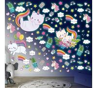 Sticker Mural Phosphorescent Chat Étoile Lumineuse Plafond Stickers Muraux Autocollant Mural Licorne Stickers Muraux Enfants arc-en-ciel Décoration Chambre Enfant et Bébé Deco Chambre Fille Vert
