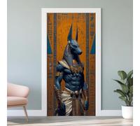 Sticker Mural Porte 3D Anubis Égyptien 77x200 cm Dieu de l'Égypte Antique Autocollants Porte Trompe L'oeil Effect Auto-adhésif Vinyle Rétro Ethnique Stickers Muraux Maison Déco Art P5d279