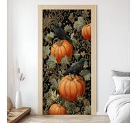 Sticker Mural Porte 3D Automne Citrouille 85x215 cm Corbeau Autocollants Porte Trompe L'oeil Effect Auto-adhésif Vinyle Halloween Stickers Muraux Maison Déco Art L4y98