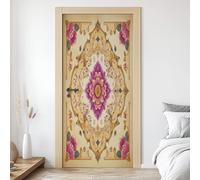 Sticker Mural Porte 3D Baroque Fleur 77x200 cm Motif Floral Ethnique Autocollants Porte Trompe L'oeil Effect Auto-adhésif Vinyle Rétro Luxe Stickers Muraux Maison Déco Art A4d63