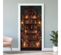 Sticker Mural Porte 3D Bibliothèque 83x204cm Étagère À Livres Autocollants Porte Trompe L'oeil Effect Auto-adhésif Vinyle Étagère Vintage Stickers Muraux Maison Déco Art F6k137