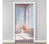 Sticker Mural Porte 3D Bouquet de Fleurs Balcon 83x204cm Soleil Rebord de Fenêtre Autocollants Porte Trompe L'oeil Effect Auto-adhésif Vinyle Modern Stickers Muraux Maison Déco Art H6l42