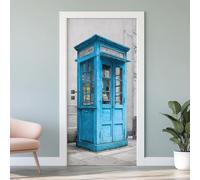 Sticker Mural Porte 3D Cabine Téléphonique 77x200 cm Cabine Téléphonique en Bois Autocollants Porte Trompe L'oeil Effect Auto-adhésif Vinyle Rue Londres Stickers Muraux Maison Déco Art S3g127