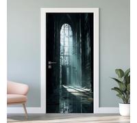 Sticker Mural Porte 3D Château Gothique 83x204cm Halloween Autocollants Porte Trompe L'oeil Effect Auto-adhésif Vinyle Chauves-Souris Stickers Muraux Maison Déco Art F6k127