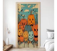 Sticker Mural Porte 3D Citrouille 85x215 cm Halloween Autocollants Porte Trompe L'oeil Effect Auto-adhésif Vinyle Chauve-Souris Stickers Muraux Maison Déco Art L4y90
