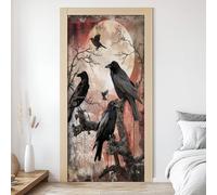 Sticker Mural Porte 3D Corbeau 77x200 cm Oiseaux Pleine Lune Autocollants Porte Trompe L'oeil Effect Auto-adhésif Vinyle Horreur Gothique Stickers Muraux Maison Déco Art A4d183