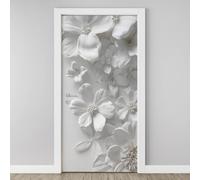 Sticker Mural Porte 3D Fleurs de Cerisier 83x204cm Floral Blanc Autocollants Porte Trompe L'oeil Effect Auto-adhésif Vinyle Art Minimalist Modern Stickers Muraux Maison Déco Art A8j72