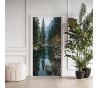 Sticker Mural Porte 3D Forêt Vert, Sticker Porte Montagne Rivière Arbre, Salon Chambre Papier Peint Auto-adhésif Autocollant Décoration 73 x 205 cm(B x H) AD25ax3062A