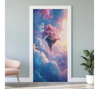 Sticker Mural Porte 3D Île Fleurs de Cerisier 77x200 cm Île du Ciel Autocollants Porte Trompe L'oeil Effect Auto-adhésif Vinyle Style Anime Japonais Stickers Muraux Maison Déco Art H4a215