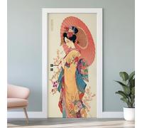Sticker Mural Porte 3D Japonais 77x200 cm Femme Geisha Autocollants Porte Trompe L'oeil Effect Auto-adhésif Vinyle Asiatique Fille Stickers Muraux Maison Déco Art G6s215