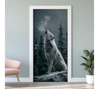 Sticker Mural Porte 3D Loup 77x200 cm Animal Sauvage Autocollants Porte Trompe L'oeil Effect Auto-adhésif Vinyle Forêt de Pin Stickers Muraux Maison Déco Art G6s31