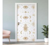 Sticker Mural Porte 3D Main de Fatima Œil 85x215 cm Lune Étoile Autocollants Porte Trompe L'oeil Effect Auto-adhésif Vinyle Bohème Ethnique Stickers Muraux Maison Déco Art S3g250
